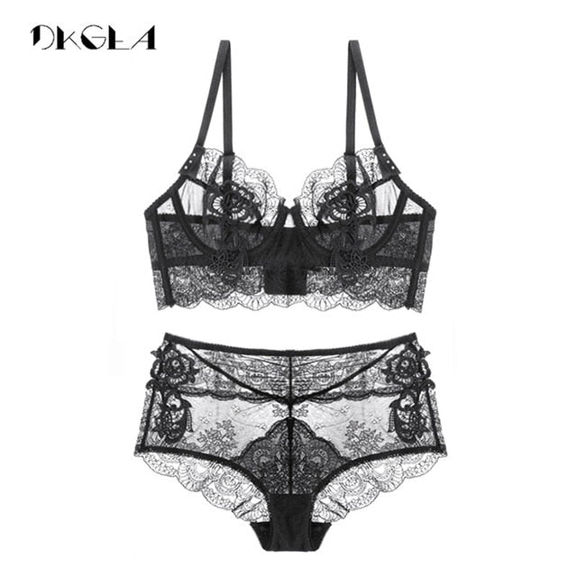 New luxury Green Fashion Sexy Bra Embroidery Lace Women Underwear Bra Set Transparent Brassiere