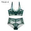 New luxury Green Fashion Sexy Bra Embroidery Lace Women Underwear Bra Set Transparent Brassiere