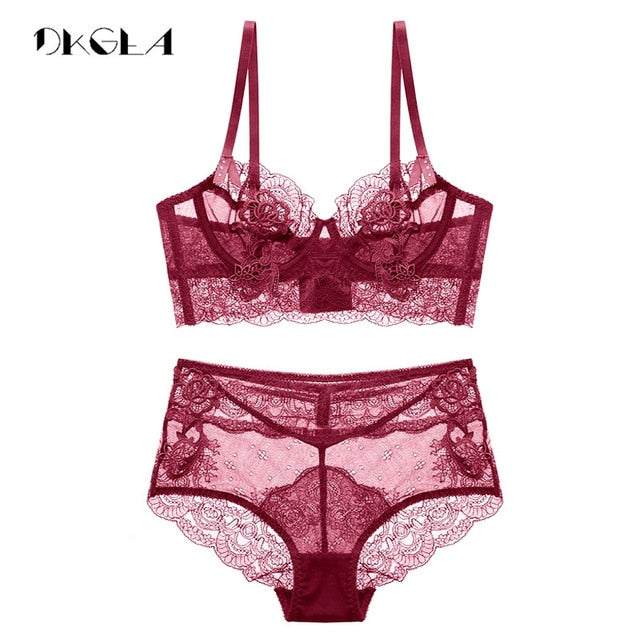 New luxury Green Fashion Sexy Bra Embroidery Lace Women Underwear Bra Set Transparent Brassiere