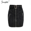 Suede front zipper mini skirt Sexy rivet high waist women skirt club