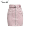 Suede front zipper mini skirt Sexy rivet high waist women skirt club