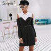 Simplee Elegant fake two piece stripe women dress Office 2019