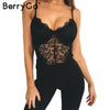 Sexy backless lace bodysuit Black skinny fringe bodysuit one-piece jumpsuit 2019