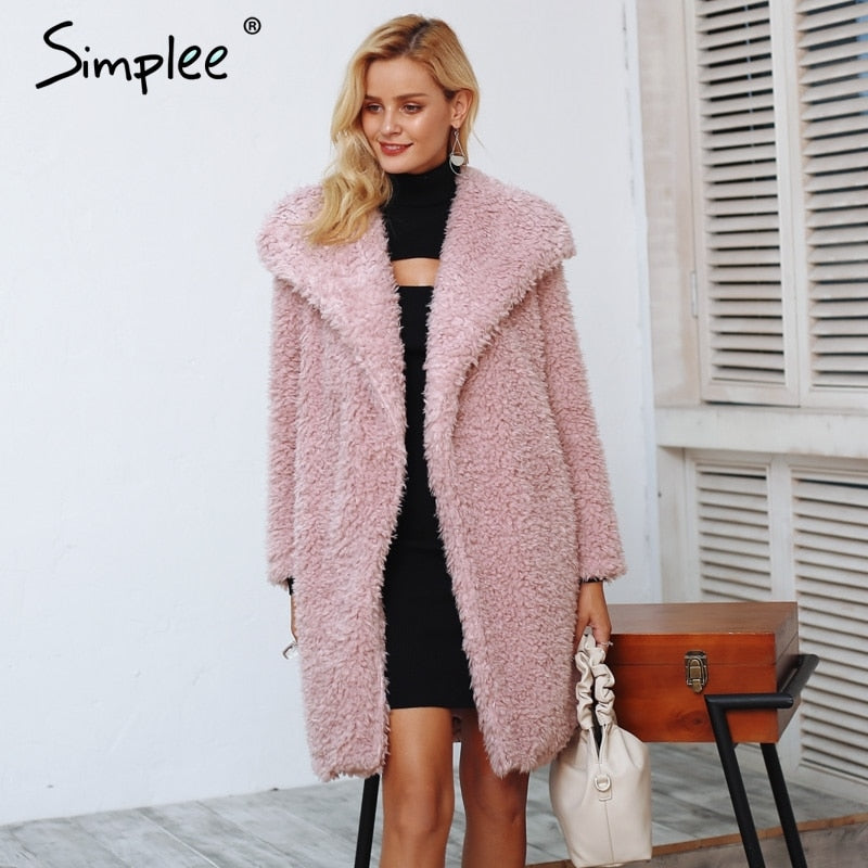 Warm winter faux fur autumn coat women Fashion streetwear elegant long coat female 2019