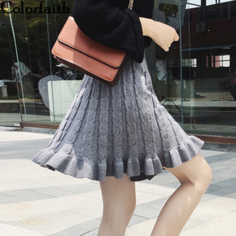 New 2019 Women Knitting Mini Skirt Autumn Winter Vintage Fashion