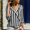 Women Striped Blouse Shirt Long Sleeve Blouse V-neck Shirts Casual Tops Blouse 2019