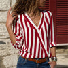 Women Striped Blouse Shirt Long Sleeve Blouse V-neck Shirts Casual Tops Blouse 2019