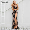 Sexy lace up party dresses women High split maxi dress female long dress