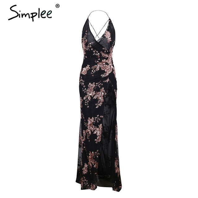 Sexy lace up party dresses women High split maxi dress female long dress