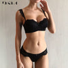 New Fashion Push Up Bra Set Thick Cotton A B C Cup Women Bras Lingerie Set Lace Sexy Underwear Black