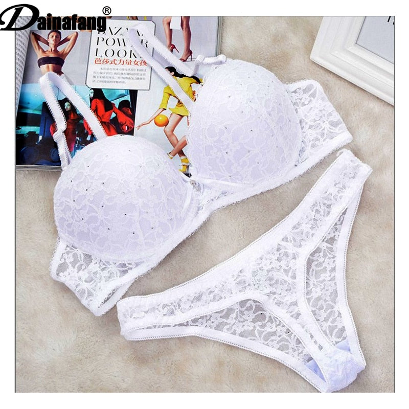 Lace Drill Bra Set Women Plus Size Push Up Underwear Set Bra