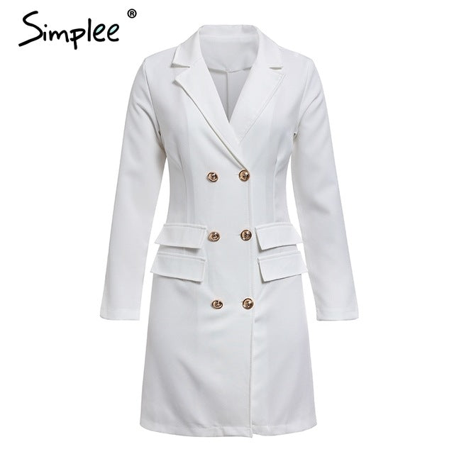 Double breasted women black dress Ladies office white blazer dresses plus size Summer bodycon female dress suit