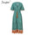Bohemian print summer dress women Short sleeve ruffled long maxi dress Elegant v-neck drawstring ladies cotton dresses