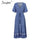 Bohemian print summer dress women Short sleeve ruffled long maxi dress Elegant v-neck drawstring ladies cotton dresses