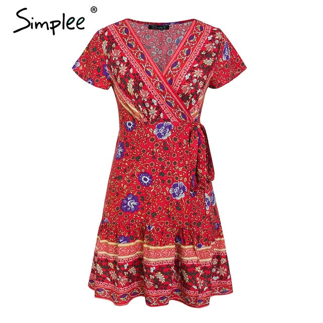 Bohemian floral mini women summer dress  female 2019 Elegant holiday beach sundress