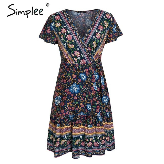 Bohemian floral mini women summer dress  female 2019 Elegant holiday beach sundress