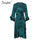 Elegant women satin dress Ruffle flare sleeve lady wrap dress 2019 Autumn winter green sexy female dress