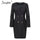 lace up split blazer women dress Autumn 2019 double breasted white dress Office slim ladies dresses