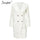 lace up split blazer women dress Autumn 2019 double breasted white dress Office slim ladies dresses