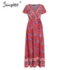 Vintage floral print summer dress Ruffle split sash sexy long dress Bohemian women dress holiday beach dress  2019