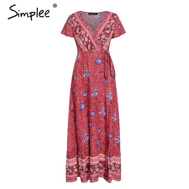 Vintage floral print summer dress Ruffle split sash sexy long dress Bohemian women dress holiday beach dress  2019