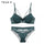 2019 New Bandage Green Lace Bra Set Women Thick Push Up