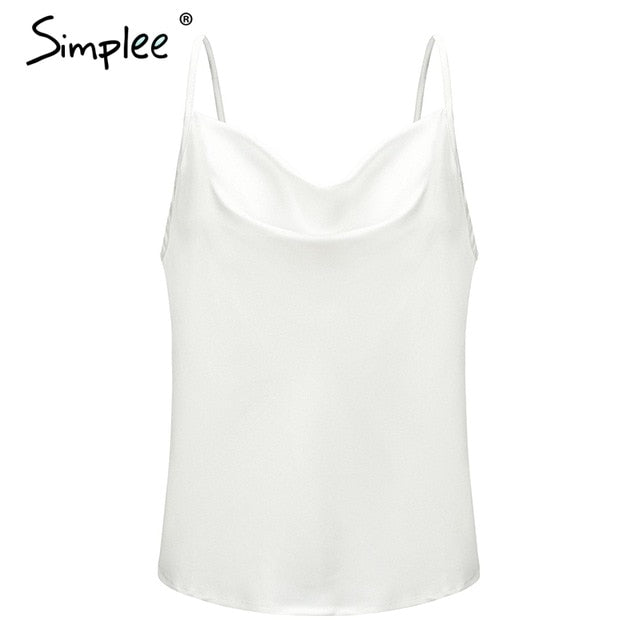 Sexy v neck black satin top women 2019 Sleeveless white top female Summer tank top streetwear lady