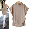 Women Casual Turtleneck Short Sleeve Cotton girl Solid