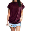 Women Casual Turtleneck Short Sleeve Cotton girl Solid