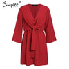 Simplee Vintage long sleeve chiffon summer dress women Black bow office bandage dresses Sexy red female ladies short dress