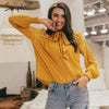 Simplee Casual embroidery long sleeve women blouse Summer spring hollow out neck tie blouse shirt Elegant loose female solid top