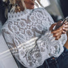 Elegant white lace blouse shirt Sexy hollow out embroidery feminine blouse Women long lantern sleeve summer tops female