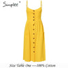 Elegant button women dress Pocket polka dots yellow cotton midi dress Summer