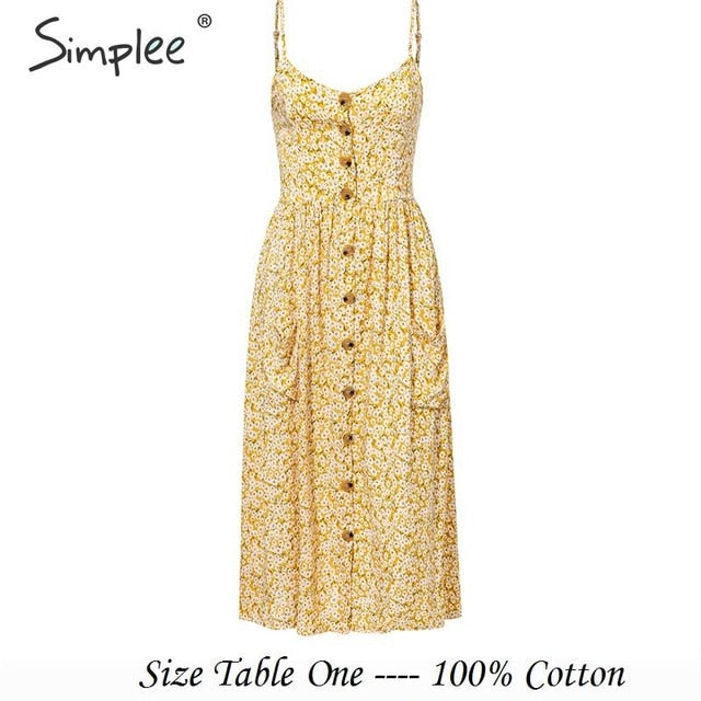 Elegant button women dress Pocket polka dots yellow cotton midi dress Summer