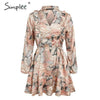 Elegant floral print women short shirt dress V neck long sleeve ruffle satin vestidos Spring casual plus size sundress