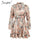 Elegant floral print women short shirt dress V neck long sleeve ruffle satin vestidos Spring casual plus size sundress