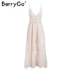 BerryGo White pearls sexy women summer dress 2019  Evening party long ladies