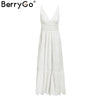 BerryGo White pearls sexy women summer dress 2019  Evening party long ladies