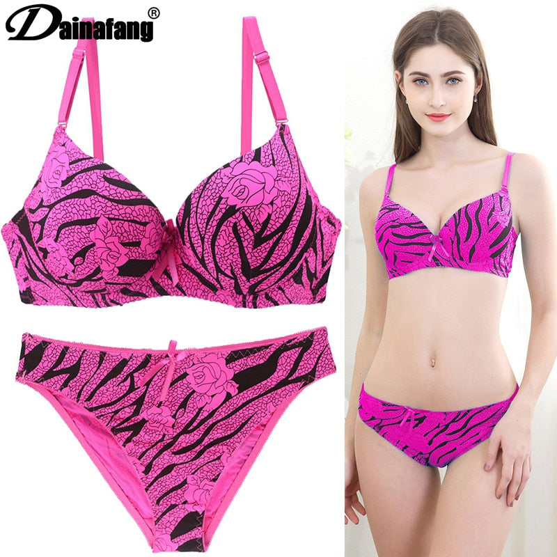 New Sexy Fashion Leopard Bra Cotton Embroidery Lace Push Up Bra Underwear Women