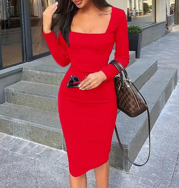 2019 Women Elegant Casual Sheath Bodycon Work Office Dress Elegant Business Pencil Lady Dress