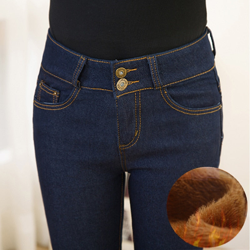 Winter Warm Jeans Pants For Women Gold Fleeces Thickening Hot