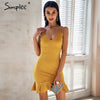 Sexy v neck ruffle strap mini dress women Skinny yellow mermaid dress 2019 Summer dress bodycon party