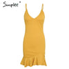 Sexy v neck ruffle strap mini dress women Skinny yellow mermaid dress 2019 Summer dress bodycon party