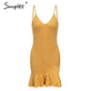 Sexy v neck ruffle strap mini dress women Skinny yellow mermaid dress 2019 Summer dress bodycon party