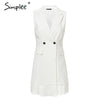 White blazer work dress women V neck ruffle A line slim sleeveless party dress Office ladies short white dress